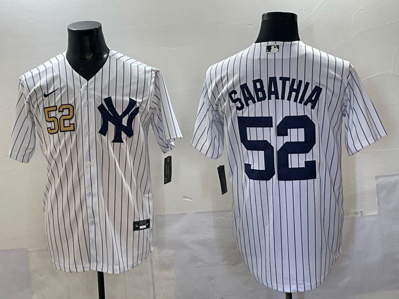 Men New York Yankees #52 Sabathia White Stripe Nike MLB 2025 Jersey 03->new york yankees->MLB Jersey